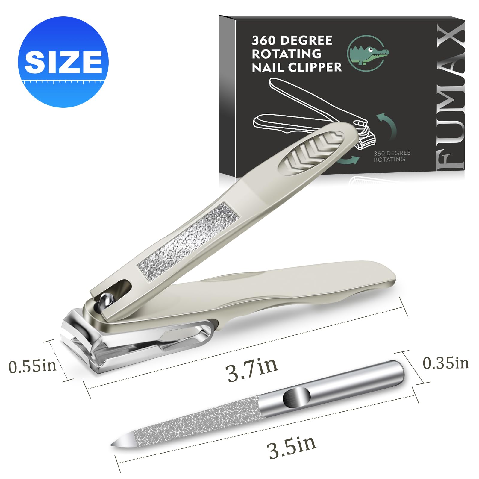 Nail Clippers for Men, 360 Rotary Toenail Clippers with Long Handle & Easy Grip, Heavy Duty Sharp Stainless Steel Fingernail Clipper for Seniors Men Women