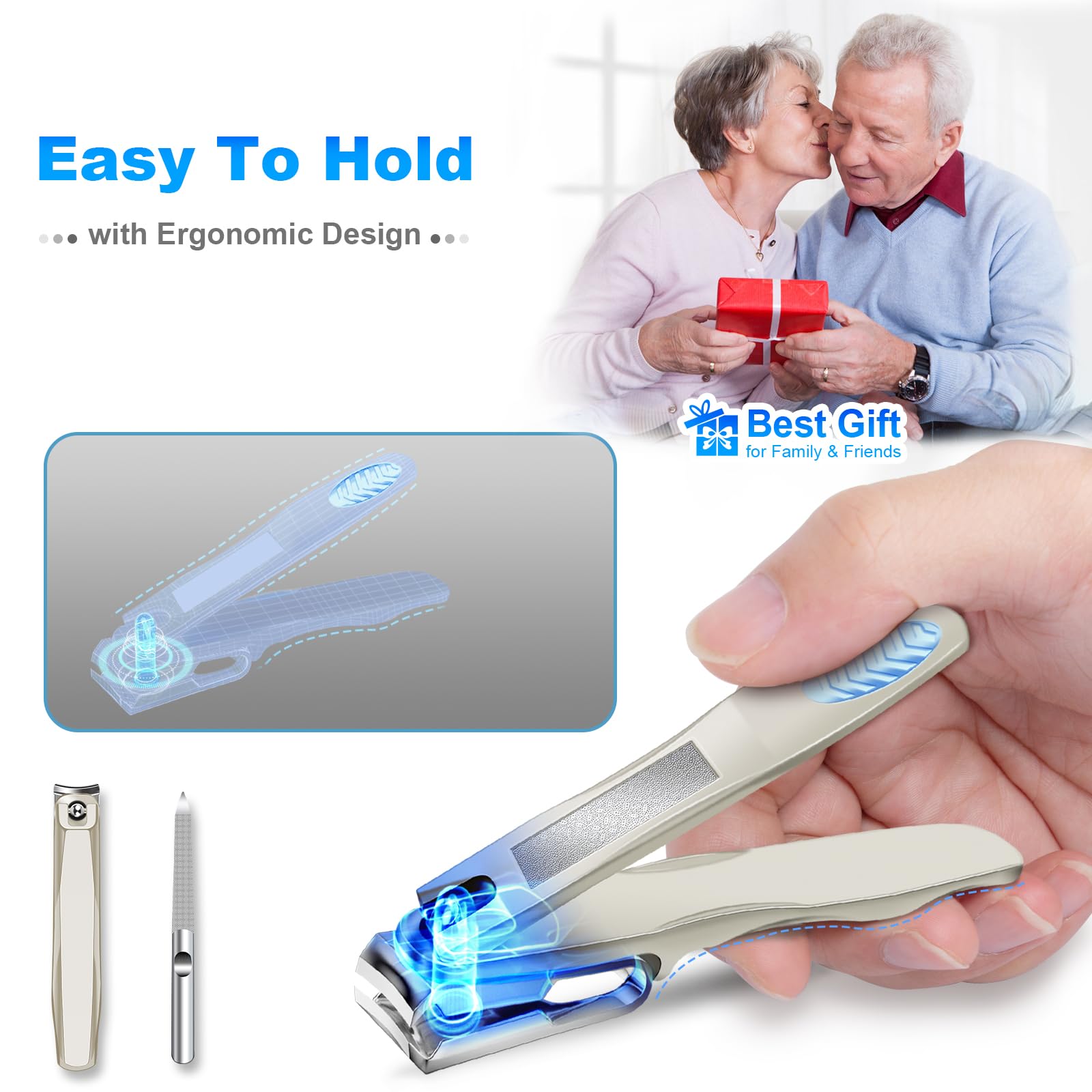 Nail Clippers for Men, 360 Rotary Toenail Clippers with Long Handle & Easy Grip, Heavy Duty Sharp Stainless Steel Fingernail Clipper for Seniors Men Women