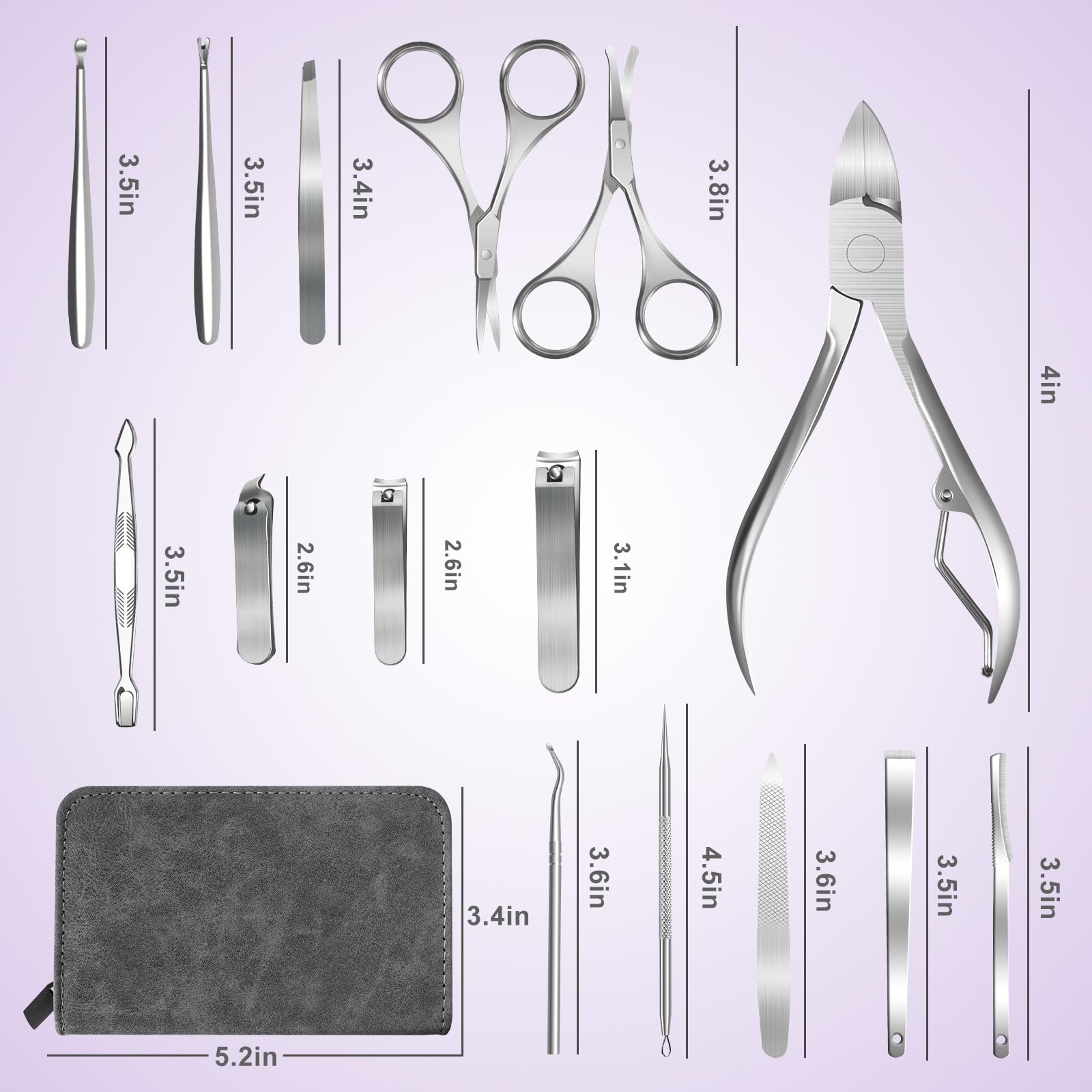 Manicure Set 15 in 1 Stainless Steel Nail Clippers Set, Nail Manicure Kit,Toenail Clippers,Pedicure Kit,Pedicure Tools,Suitable for Travel Manicure Tools,Nail Care Kit