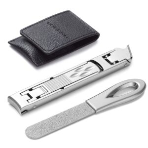 VOGARB Portable Nail Clippers for Thick Nails Ultra Slim Folding Safety Lock Wide Jaw Opening Cutter with File Travel Double Head Curved and Slanted Trimmer for Toenail Fingernail (Silver with File)