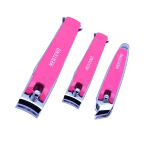 Professional Nail Clippers Set 3 Pack Premium Sharp Stainless Steel Fingernail & Toenail Clippers with Sturdy Travel Tin Case, Professional Manicure Kit Fingernail Tools for Nail Care (Pink/Silver)