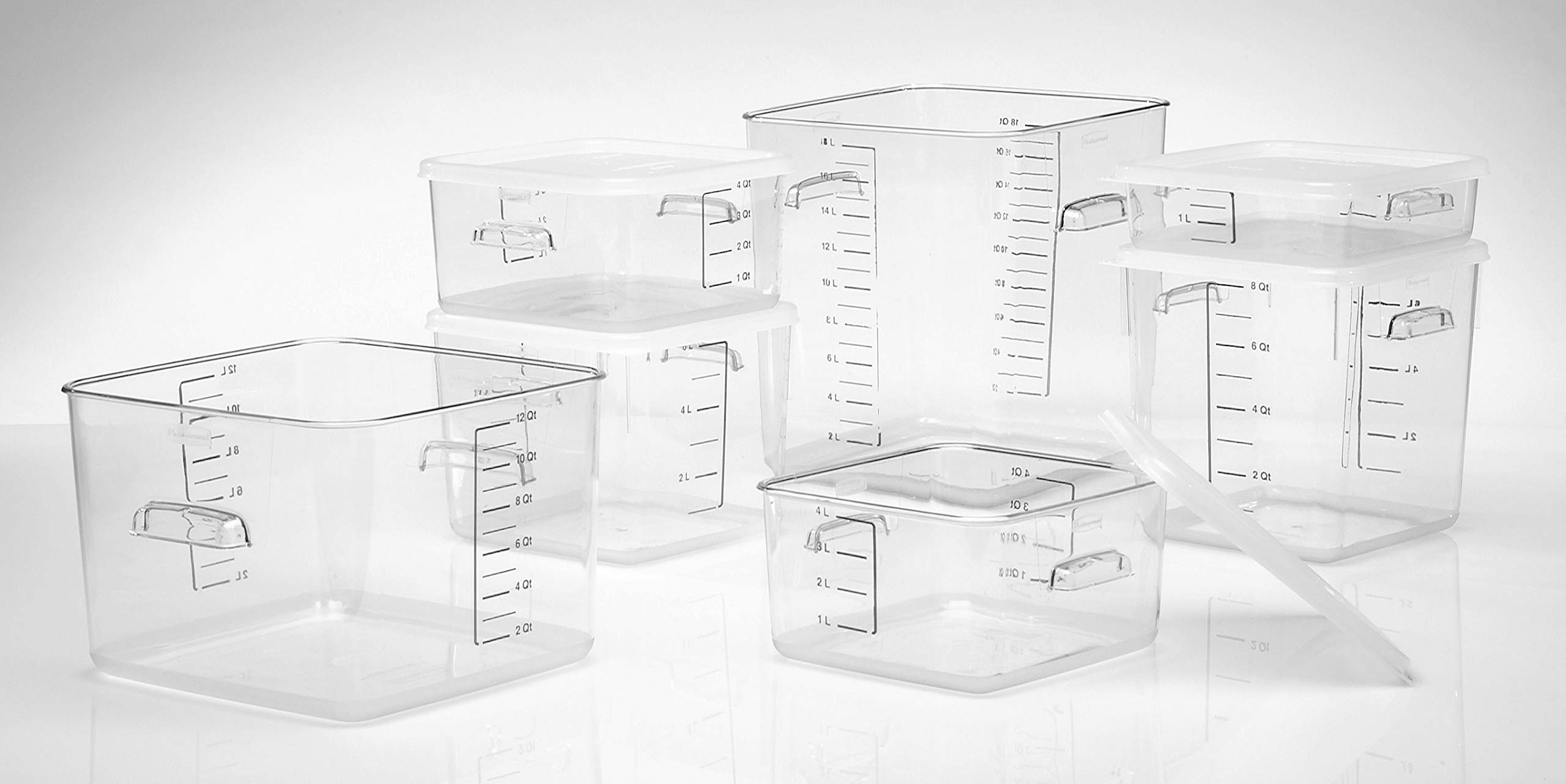 Rubbermaid Commercial Products Plastic Space Saving Square Food Storage Container For Kitchen/Sous Vide/Food Prep, 18 Quart, Clear (FG631800CLR)