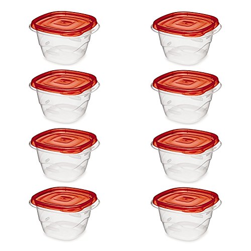 Rubbermaid - Containers Deep Square, Freezer Clear Base, (Red Lid 5/Box) (16.9 Ounce) (8-Pack)