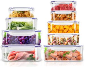 utopia kitchen plastic food storage container set with airtight lids - pack of 18 (9 containers & 9 snap lids) - reusable & leftover food lunch boxes - leak proof, freezer & microwave safe