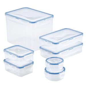 lock & lock easy essentials food storage lids/airtight plastic, containers, bpa free, 14-piece, clear