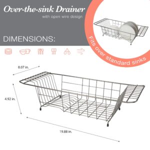 Kitchen Details Sink Dish Drainer Drying Rack | Dimensions: 19.88" x 8.07" x 4.92" | Space Saving | Fits Over Most Sinks | Durable | Onyx