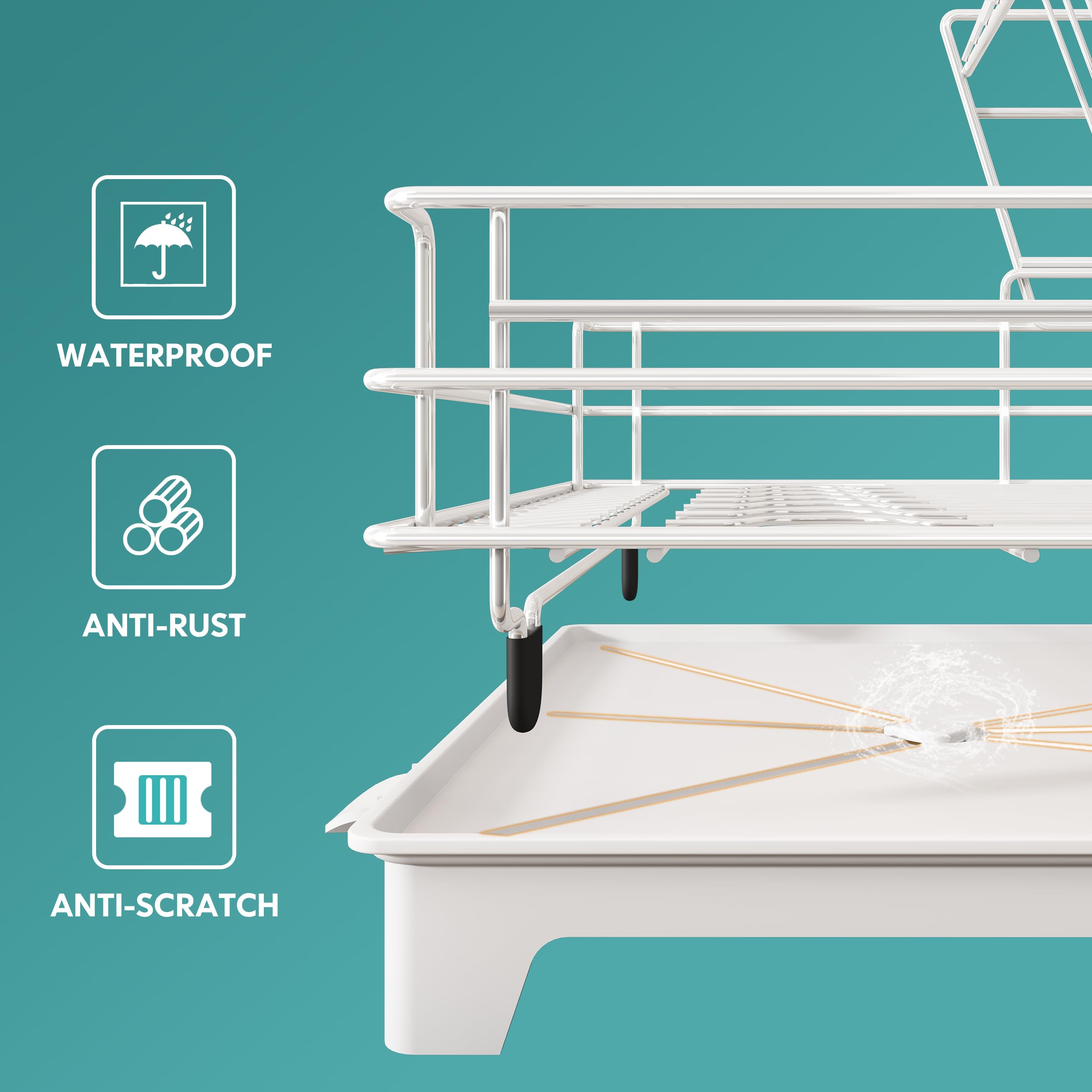 MAJALiS White Dish Drying Rack with Drainboard Set, Two Tier Large Dish Drainers with Drainage, Stainless Steel Dish Dryer Rack for Sink and Counter