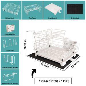 MAJALiS White Dish Drying Rack with Drainboard Set, Two Tier Large Dish Drainers with Drainage, Stainless Steel Dish Dryer Rack for Sink and Counter