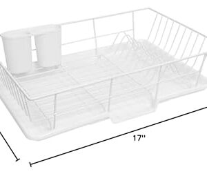 Sweet Home Collection Space-Saving 3-Piece Dish Drainer Rack Set: Efficient Kitchen Organizer for Quick Drying and Storage - includes Cutlery Holder and Drainboard - Maximize Countertop Space, White