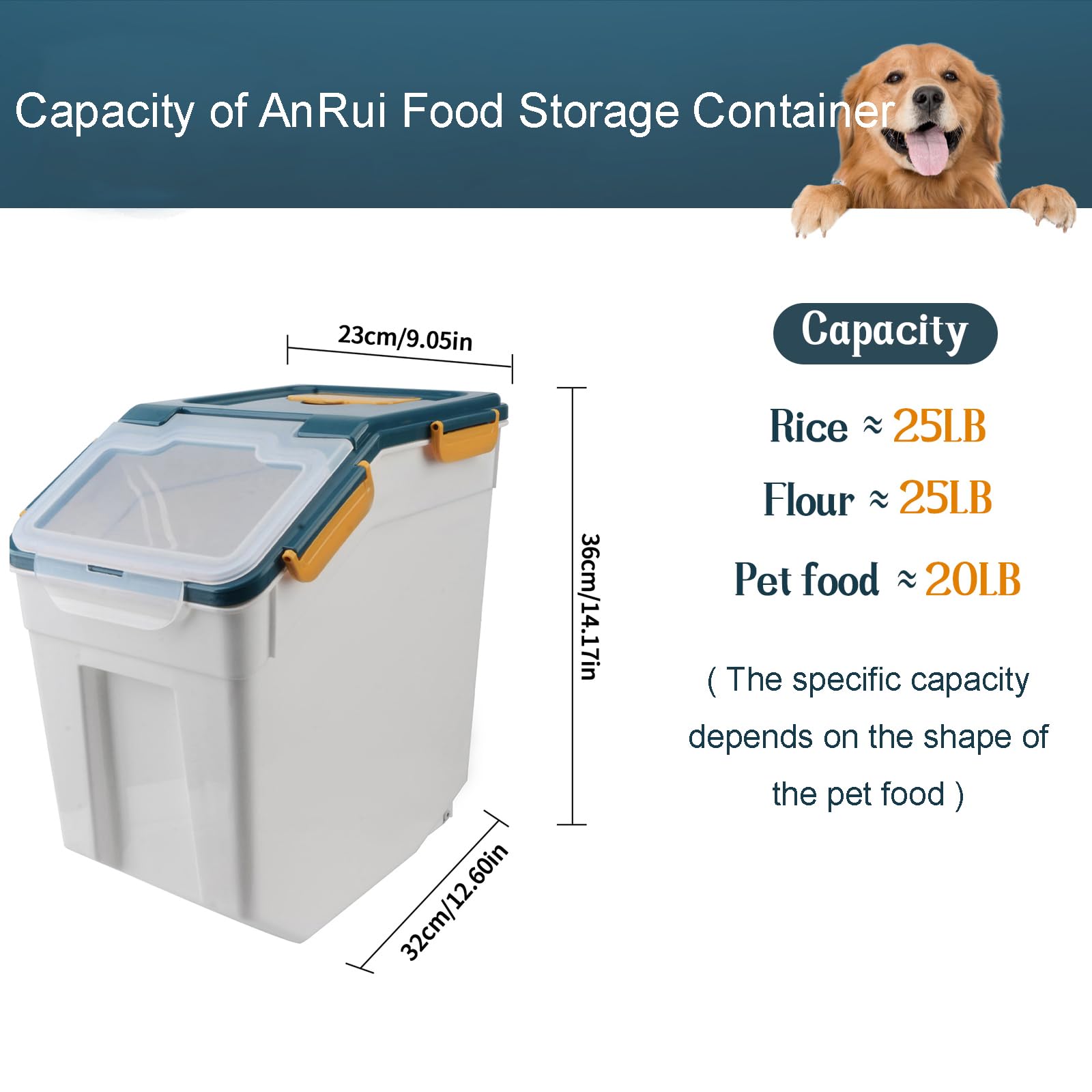 AnRui Airtight Dog Food Storage Container 20lb, Plastic Pet Cat Food Storage Bin with Lid Large Rice Cereal Grain Flour Dispenser Organizer Storage Box with Measuring Cup, Scoop, Wheels, 2Pcs Blue