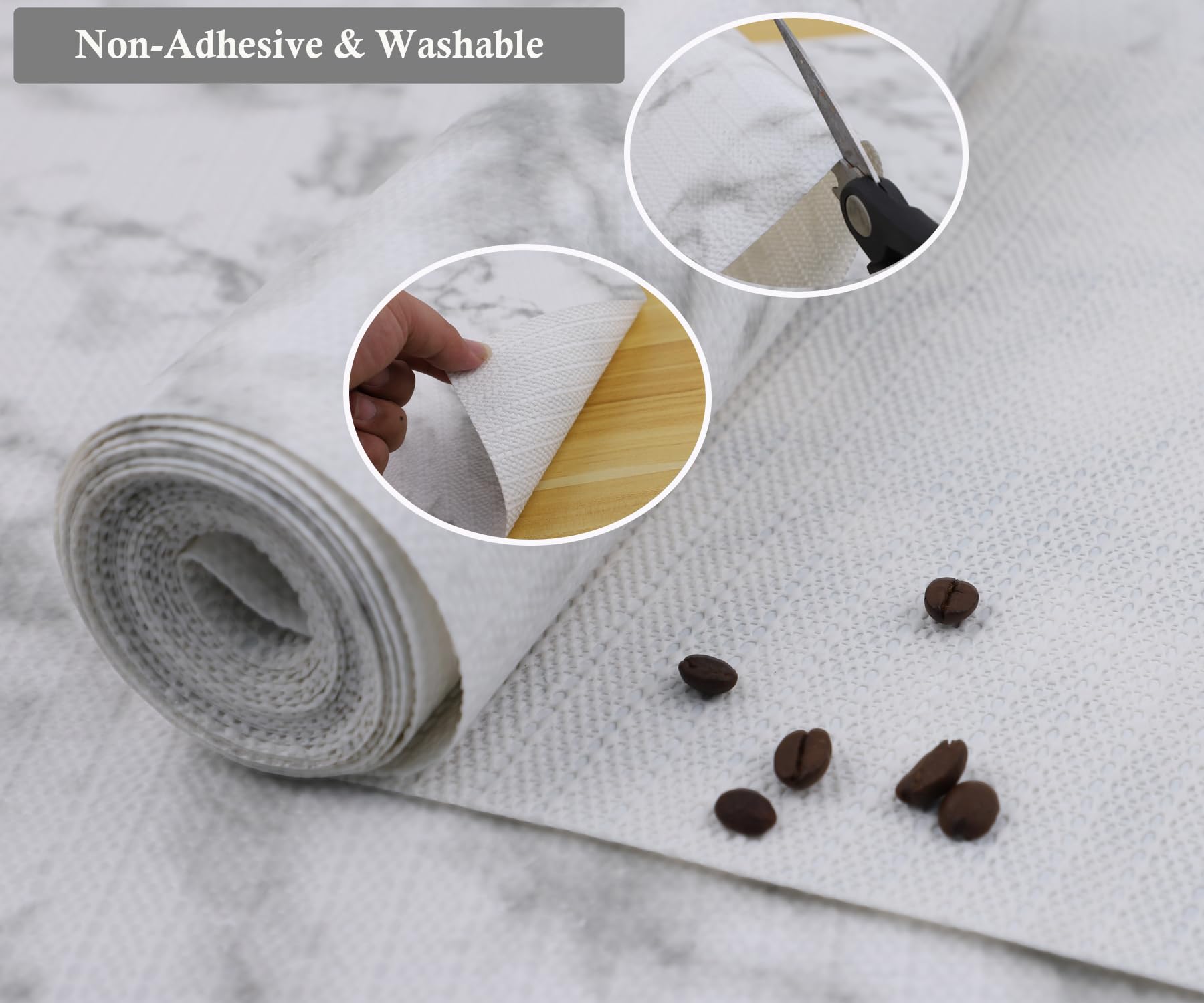 Shelf Liner Non Adhesive for Kitchen Cabinets 16 Inch Wide X 20 Ft Cabinet Liners Non-Slip Washable Drawer Liners Waterproof Marble Printed Cupboard Mat for Shelving Closet Fridge Bathroom