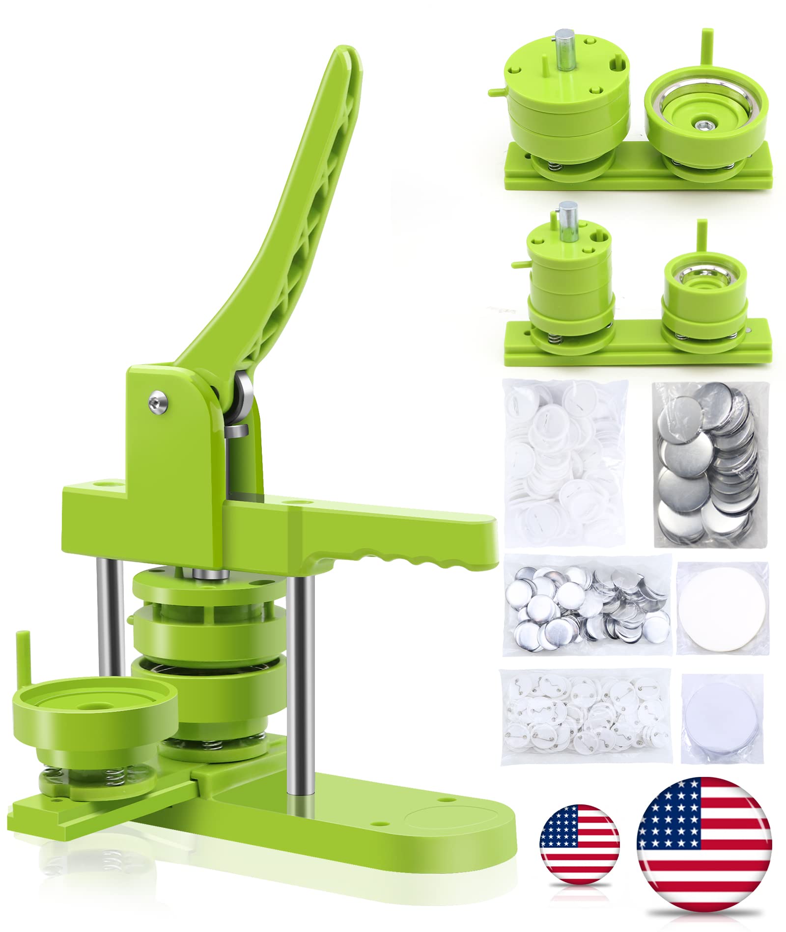 Happizza Button Maker Machine Multiple-Sizes - Pin Maker Machine 1.25 inch+2.25 inch, Interchangeable Button-models Badge Button Press Machine with 200 Sets 32+58mm Button Maker Supplies&Circle Cutter