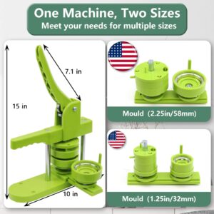 Happizza Button Maker Machine Multiple-Sizes - Pin Maker Machine 1.25 inch+2.25 inch, Interchangeable Button-models Badge Button Press Machine with 200 Sets 32+58mm Button Maker Supplies&Circle Cutter