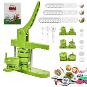 aiment button maker machine multiple sizes 600pcs, photo pin badge maker 1+1.25+2.25 inch for kids, button press machine with 600 sets button making supplies & cutter & magic book (green, 25/32/58mm)