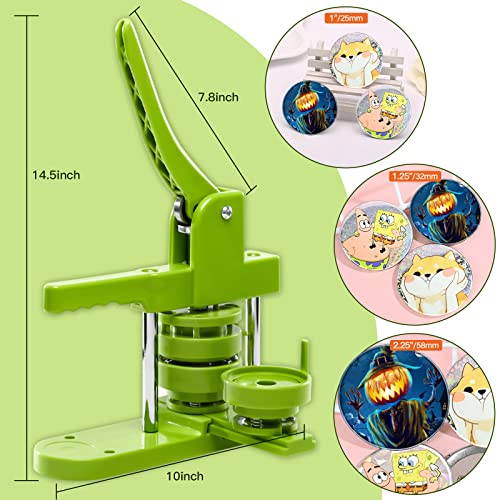 Aiment Button Maker Machine Multiple Sizes 600Pcs, Photo Pin Badge Maker 1+1.25+2.25 inch for Kids, Button Press Machine with 600 Sets Button Making Supplies & Cutter & Magic Book (Green, 25/32/58mm)