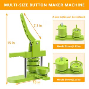 MK.Bear Button Maker Machine Multiple Sizes 1.25in+2.25in, Button Pin Maker Machine Kit for DIY Gifts, Button Press Machine with Free 200PCS 32+58mm Button Making Supplies & 2 Circle Cutter