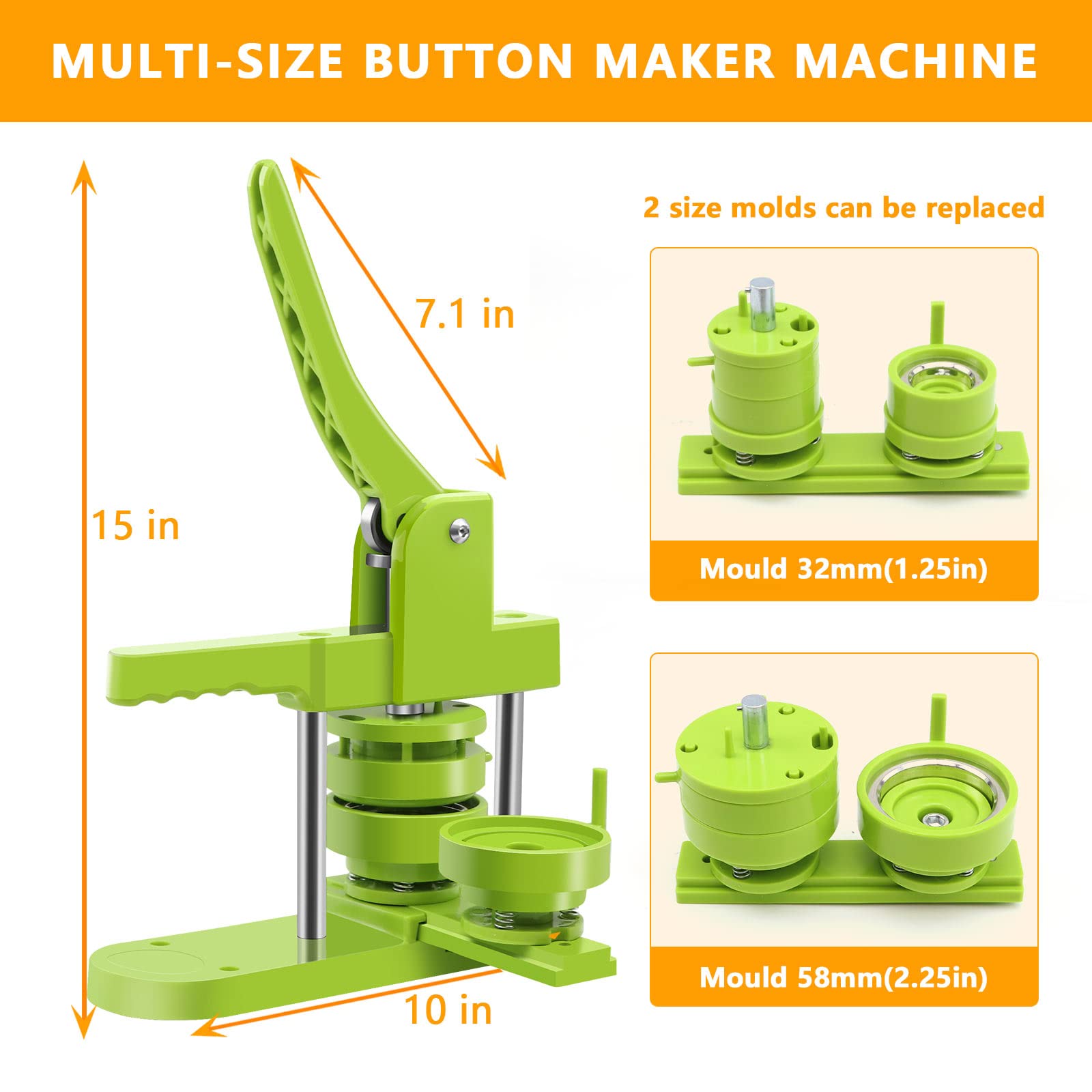 MK.Bear Button Maker Machine Multiple Sizes 1.25in+2.25in, Button Pin Maker Machine Kit for DIY Gifts, Button Press Machine with Free 200PCS 32+58mm Button Making Supplies & 2 Circle Cutter