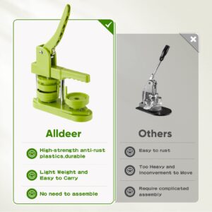 Alldeer Button Maker Machine 25mm - Installation-Free 0.98 in (about 1 Inch) DIY Pin Badge Button Maker Press Machine,Badge Punch Press Button Maker Kit with Free 50pcs Button Parts(Green)