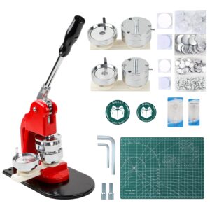 mk.bear button maker machine multiple sizes, pin maker button machine 1.25+2.25 inch (32+58mm), diy button press machne kit with 200 button parts supplies, comes with circle cutter and cutting mat