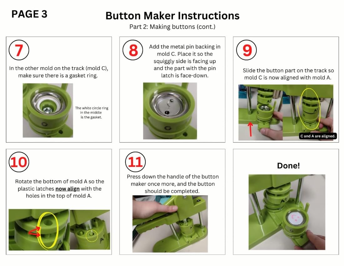 Button Maker Machine 75mm, 3-inch Green Badge Pin Press Button Making Kit with 400Pcs Free Blank Round Button Parts Metal Pin Back & Picture Paper & Plastic Mylar & Cutter, for DIY Keepsake Gift