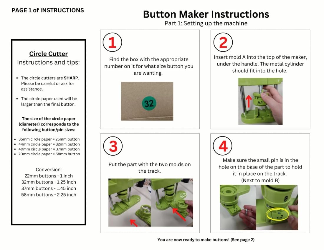 Button Maker Machine 75mm, 3-inch Green Badge Pin Press Button Making Kit with 400Pcs Free Blank Round Button Parts Metal Pin Back & Picture Paper & Plastic Mylar & Cutter, for DIY Keepsake Gift