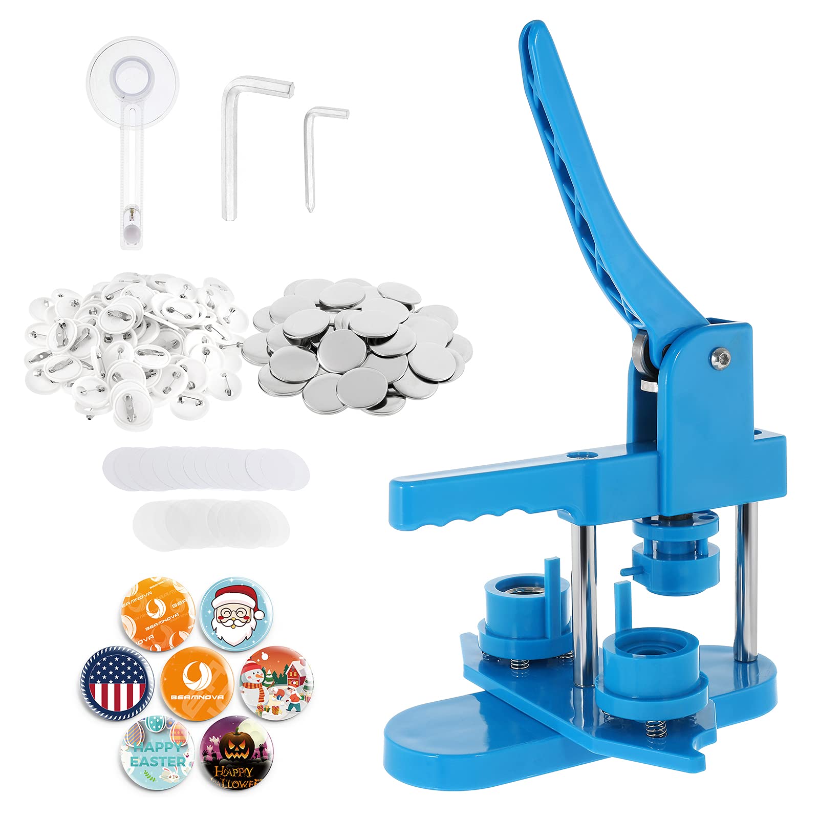 BEAMNOVA 25mm / 0.98 in (About 1 Inch) Button Maker Machine Round Pin Maker Kit Rotary Style with 200 Button Parts Supplies, Blue