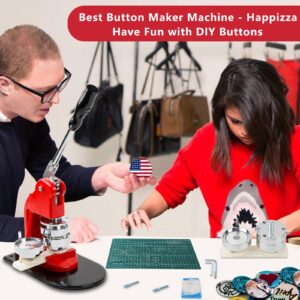 Happizza Button Maker Machine - Multiple Sizes, Button Pin Maker 1.25+2.25 inch, Interchangeable Button-models Badge Button Press Machine with 200 Sets Button Maker Supplies &Circle Cutter&Cutting Mat