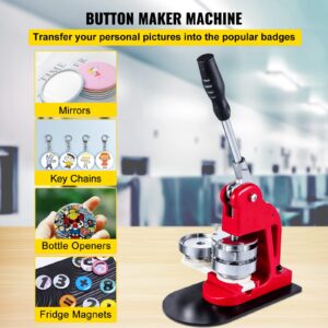 VEVOR Button Maker 75mm Button Badge Maker 3 inch Red Pins Punch Press Machine with 500 Pcs Circle Button Parts and Circle Cutter (75mm, 3inch)