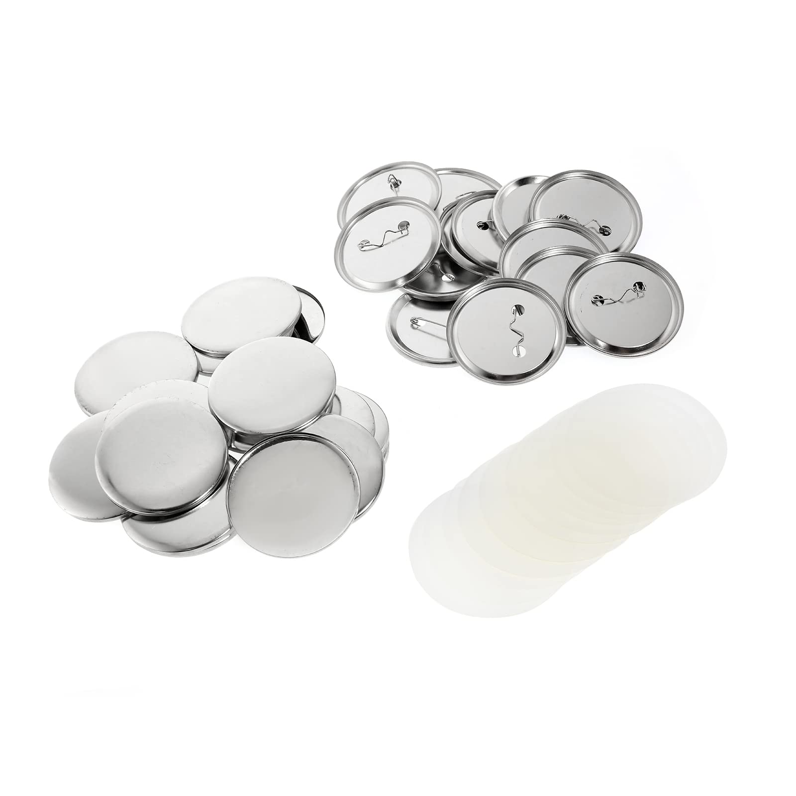 IRONWALLS 75mm Button Supplies, 100 Sets of 3 Inch Button Making Supplies Metal Button Parts for Button Maker Machine, Round Badge Blank Button Pins, includes Top, Metal Bottom Base & Clear Film