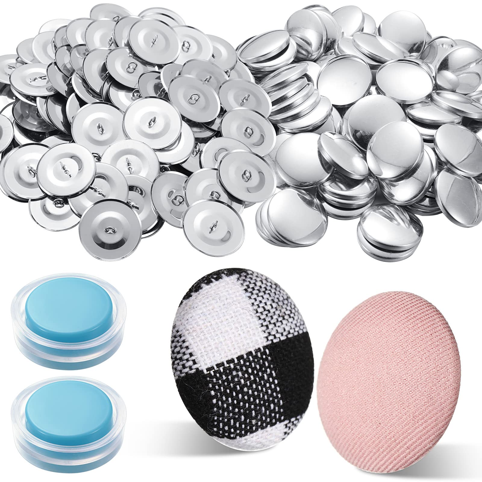 100 Sets Cover Buttons Kit with Tools Size Buttons to Cover Self Cover Buttons with Wire Backs DIY Fabric Cloth Cover Buttons (Size 60/1.5 Inch)