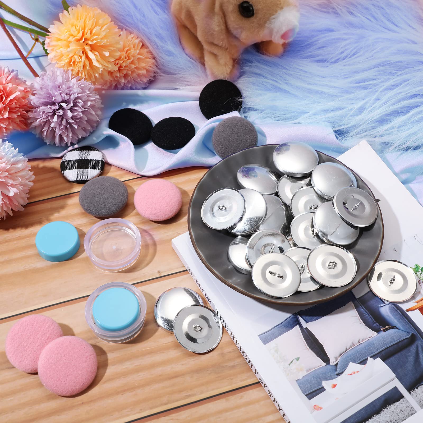 100 Sets Cover Buttons Kit with Tools Size Buttons to Cover Self Cover Buttons with Wire Backs DIY Fabric Cloth Cover Buttons (Size 60/1.5 Inch)