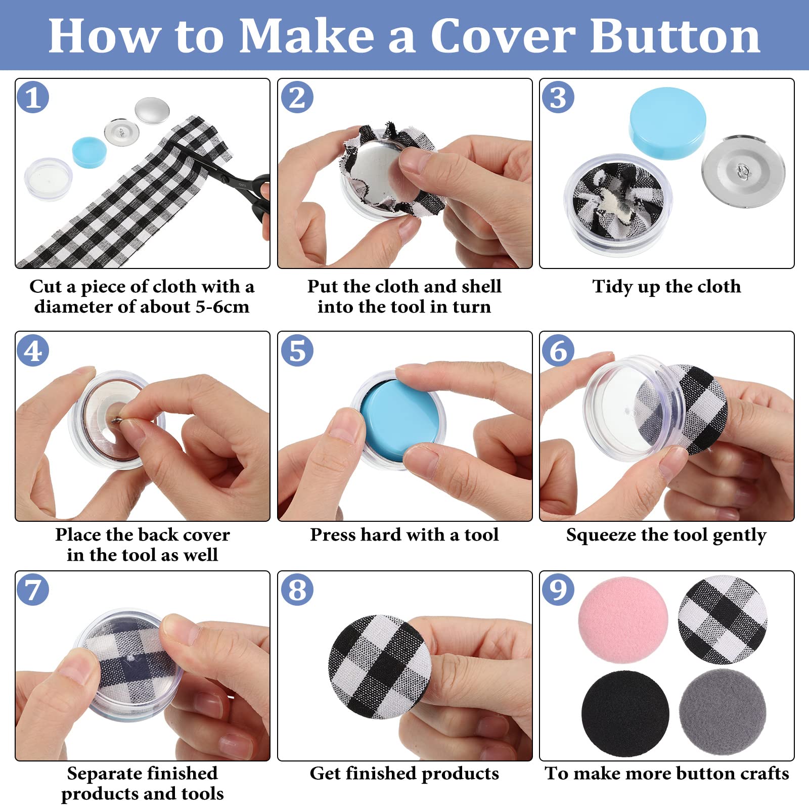 100 Sets Cover Buttons Kit with Tools Size Buttons to Cover Self Cover Buttons with Wire Backs DIY Fabric Cloth Cover Buttons (Size 60/1.5 Inch)