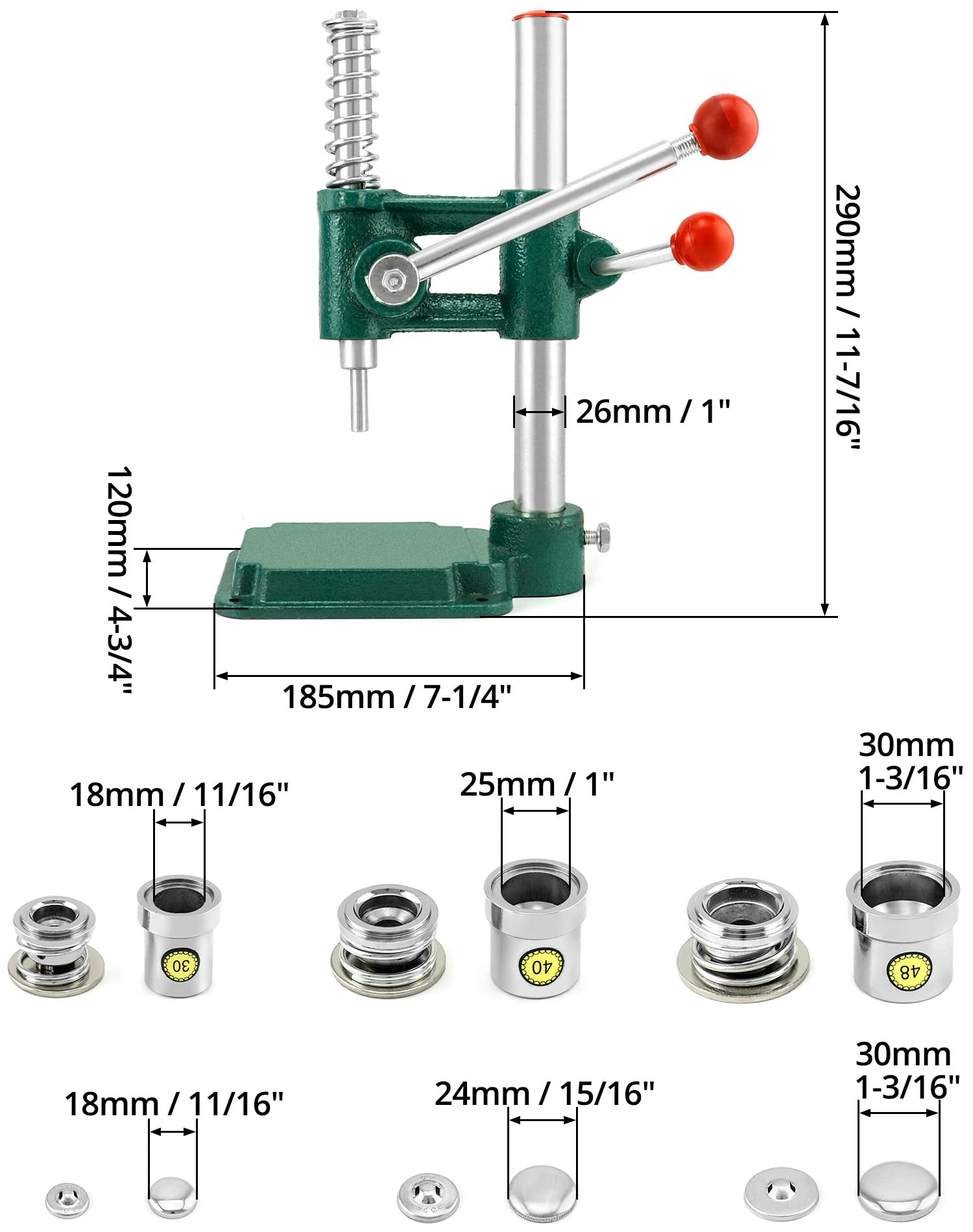 QWORK Button Maker Kit with 3 Sizes Die Sets and 300 Buttons, 11/16", 1", 1-3/16" (18, 25, 30mm) Diameter Hand Fabric DIY Button Making Punch Cloth Button Cover Making Machine Tool