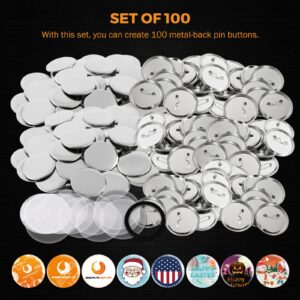 BEAMNOVA 100 Sets of Metal Button Supplies Blank 58mm / 2.28 in (Approx. 2-1/4 inch) for Button Maker Machine, Slick Metallic Back, Badge Making Parts Round DIY Pin Maker