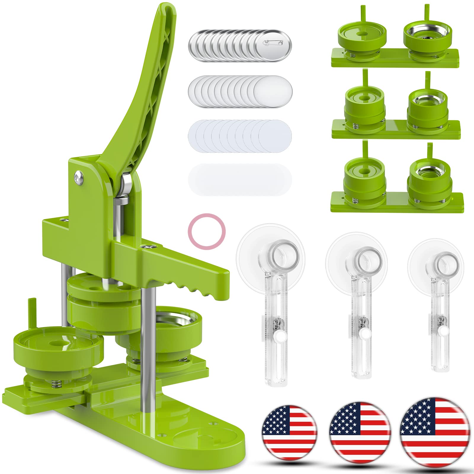 Button Maker Machine Multiple Sizes - 1+1.25+2.25 Inch Pin Maker Machine SuFly DIY Push Pull Button Press with DIY Button, Metal Shell, Pin Backs, Clear Film