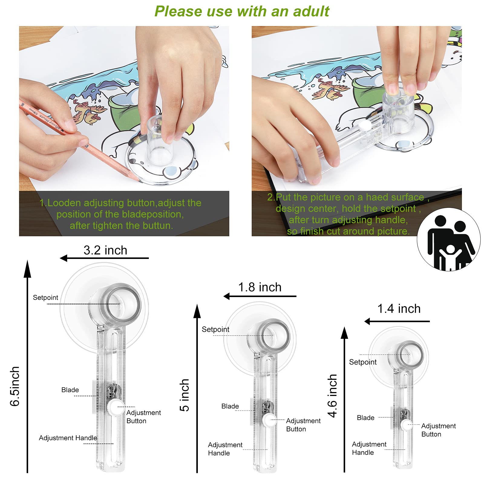 Button Maker Machine Multiple Sizes - 1+1.25+2.25 Inch Pin Maker Machine SuFly DIY Push Pull Button Press with DIY Button, Metal Shell, Pin Backs, Clear Film