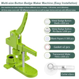 Button Maker Machine Multiple Sizes - 1+1.25+2.25 Inch Pin Maker Machine SuFly DIY Push Pull Button Press with DIY Button, Metal Shell, Pin Backs, Clear Film