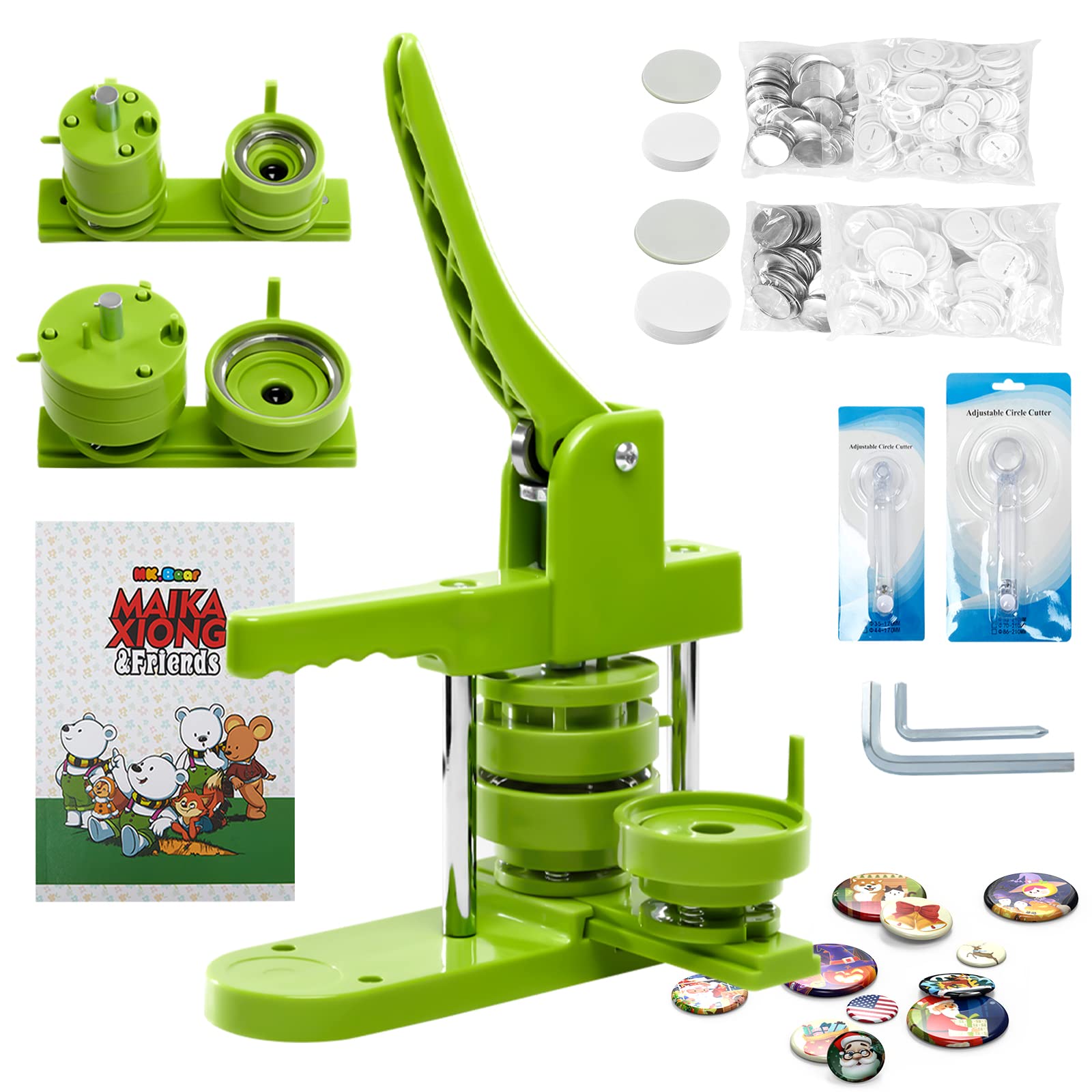 Alldeer Pin-Maker-Machine 1.25+2.28 inch (32+58mm), Button Maker Machine Multiple Sizes with 300 Sets Button Supplies for Kids, Badge Maker Machine DIY Gift Pin Press Kit