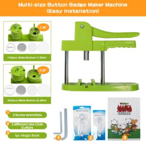 Alldeer Pin-Maker-Machine 1.25+2.28 inch (32+58mm), Button Maker Machine Multiple Sizes with 300 Sets Button Supplies for Kids, Badge Maker Machine DIY Gift Pin Press Kit