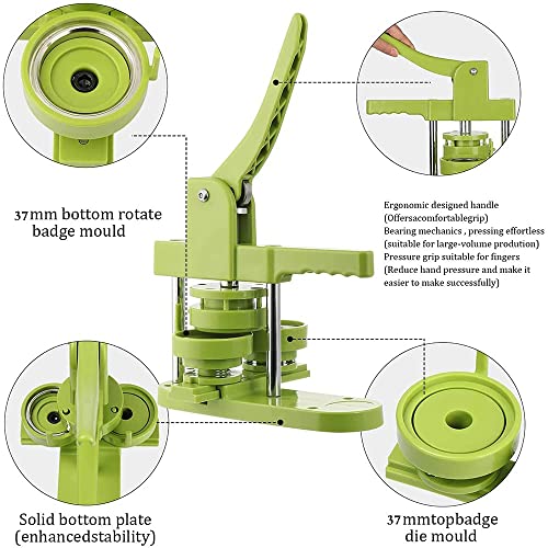 Onetuon Button Badge Maker Machine kit 37mm (1-1/2 inch) DIY Pin Button Maker Press Machine Badge Punch Press with Free 100pcs Button Parts&Pictures&Circle Cutter (1-1/2INCH (37MM))