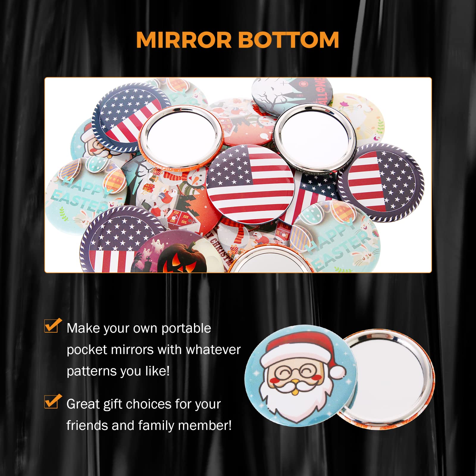 BEAMNOVA 100 Sets of Pocket Mirrors 58mm / 2.28 in (Approx. 2-1/4 inch) Round Button Parts Supplies for Button Maker Machine