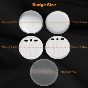 BEAMNOVA 100 Sets of Button Parts Supplies 58mm / 2.28 in (Approx. 2-1/4 inch) Easel-Backed for Button Maker Machine Round Badge Maker, Every Set Includes Metal Top, Easel-Back Bottom & Plastic Film