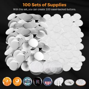 BEAMNOVA 100 Sets of Button Parts Supplies 58mm / 2.28 in (Approx. 2-1/4 inch) Easel-Backed for Button Maker Machine Round Badge Maker, Every Set Includes Metal Top, Easel-Back Bottom & Plastic Film