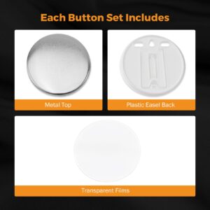 BEAMNOVA 100 Sets of Button Parts Supplies 58mm / 2.28 in (Approx. 2-1/4 inch) Easel-Backed for Button Maker Machine Round Badge Maker, Every Set Includes Metal Top, Easel-Back Bottom & Plastic Film