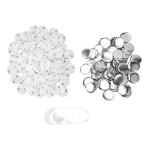 100 Sets Blank Button Making Supplies, DIY Pin Back Button Parts for Button Maker Machine Round Badge Pin Button Parts, includes Metal Cover, Plastic Button Back Cover, Clear(32mm/1.25 inch)