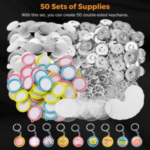 BEAMNOVA 50 Sets of Metal Button Supplies for 32mm 1.26 in (1-1/4 inch) Button Maker Double-Sided Keychain Parts for Button Making Machine Round Badge Crafts Press Maker Supplies