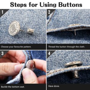 LXLOVESM 18 Sets Button pins for Jeans Pants,No Sew Instant Buttons,Reusable Adjustable Replacement Buttons,for Loose Jeans Tightener