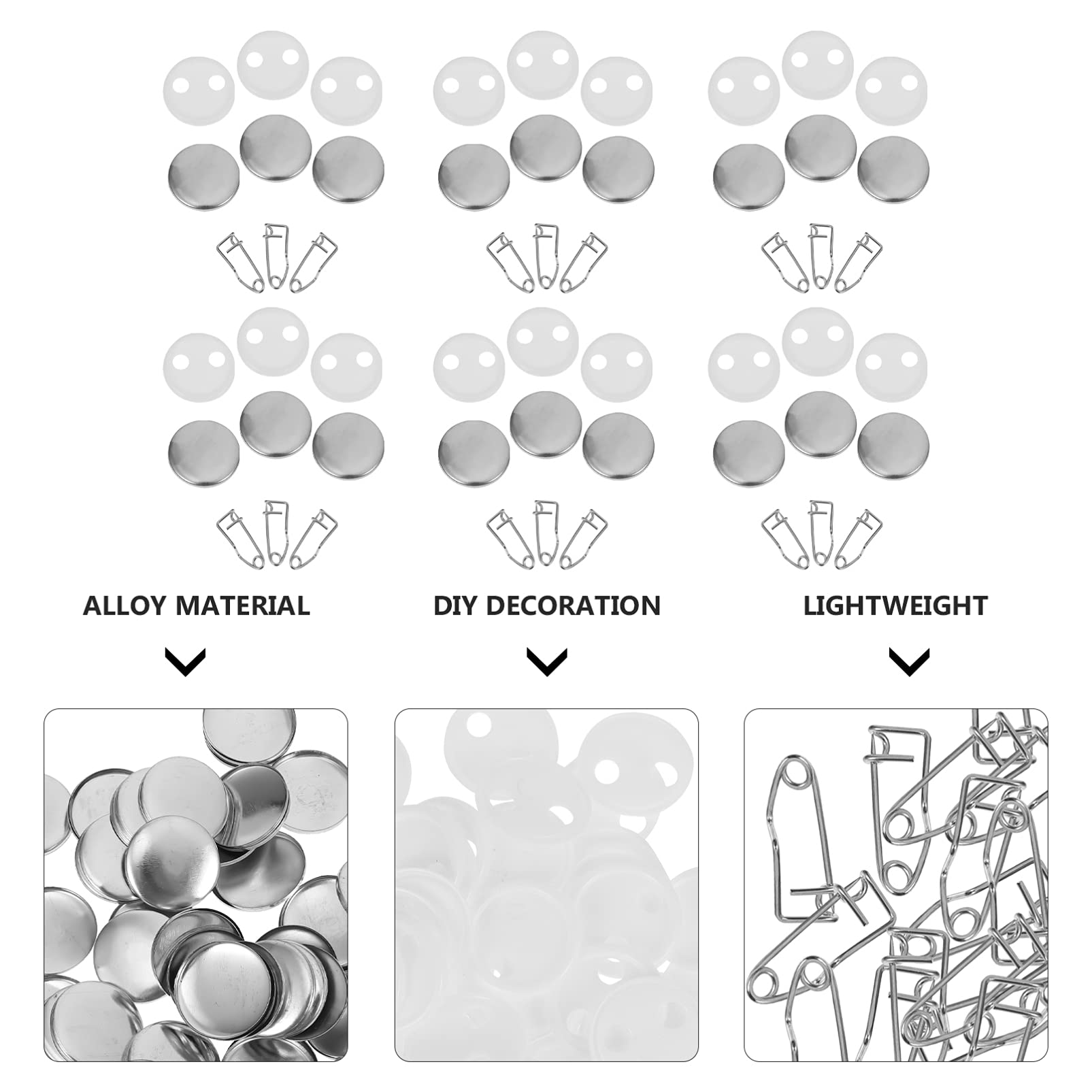 EXCEART Hand Decor 100 Sets Blank Pin Back Button Parts Round Badge Making Supplies Include Metal Cover Plastic Button Transparent Films for DIY Craft Button Maker Machine 25MM Photo Ornament