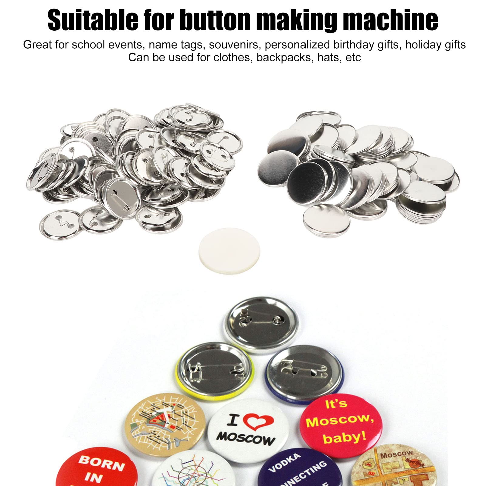 100 Set Blank Pin Back Button, 50mm Round Button Pin Badge Kit for Button Maker Machine with Shells Back Cover and Clear Film (50MM)