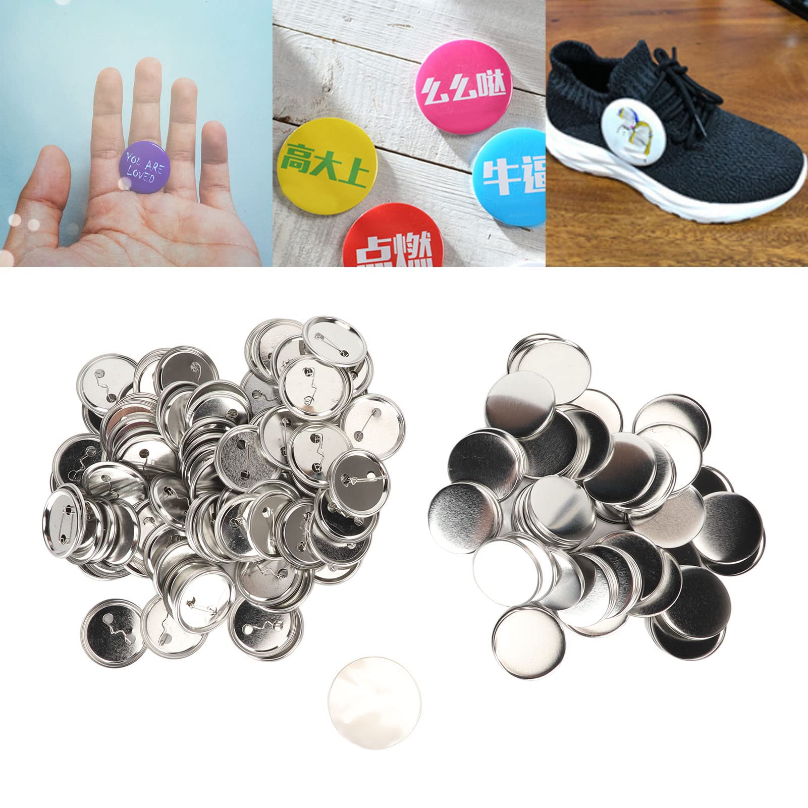 100 Set Blank Pin Back Button, 50mm Round Button Pin Badge Kit for Button Maker Machine with Shells Back Cover and Clear Film (50MM)